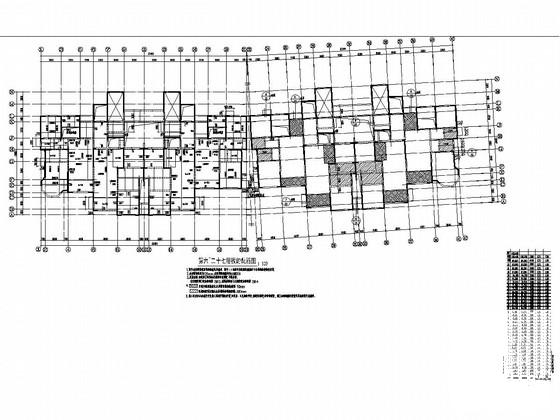32层剪力墙结构住宅楼结构施工图cad暗柱布置平面图 - 3