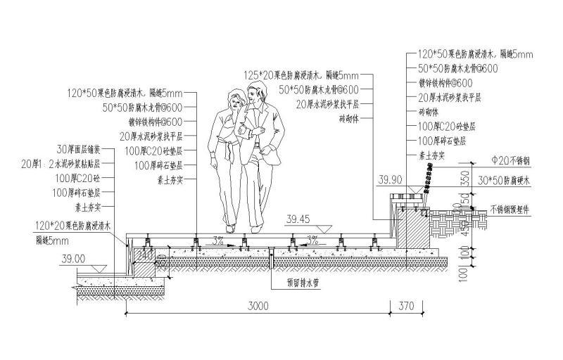 特色木平台木质坐凳靠背详图纸设计_CAD - 2