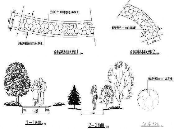 绿板岩碎拼小路大样cad平面图,剖面图,立面图 - 2