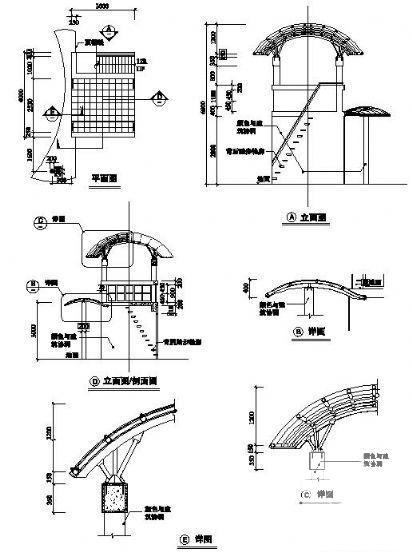 入户门楼设计施工图纸cad节点详图及立面图 - 1