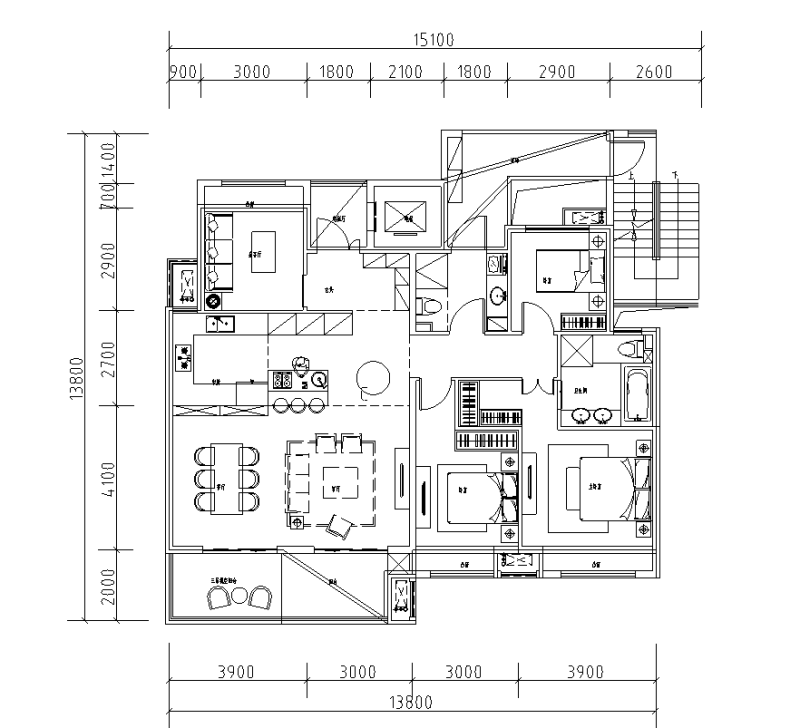 140㎡4层叠加-洋房户型图设计 (4)