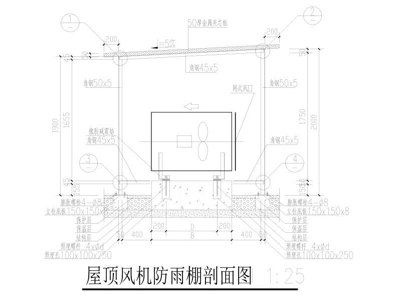 屋顶风机雨棚大样图