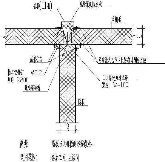 隔板与天棚板间连接做法节点构造cad详图 - 1