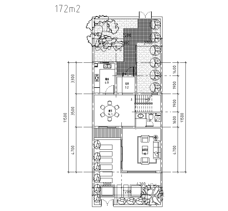 山地别墅联排北露台172平户型图设计2020 (1)