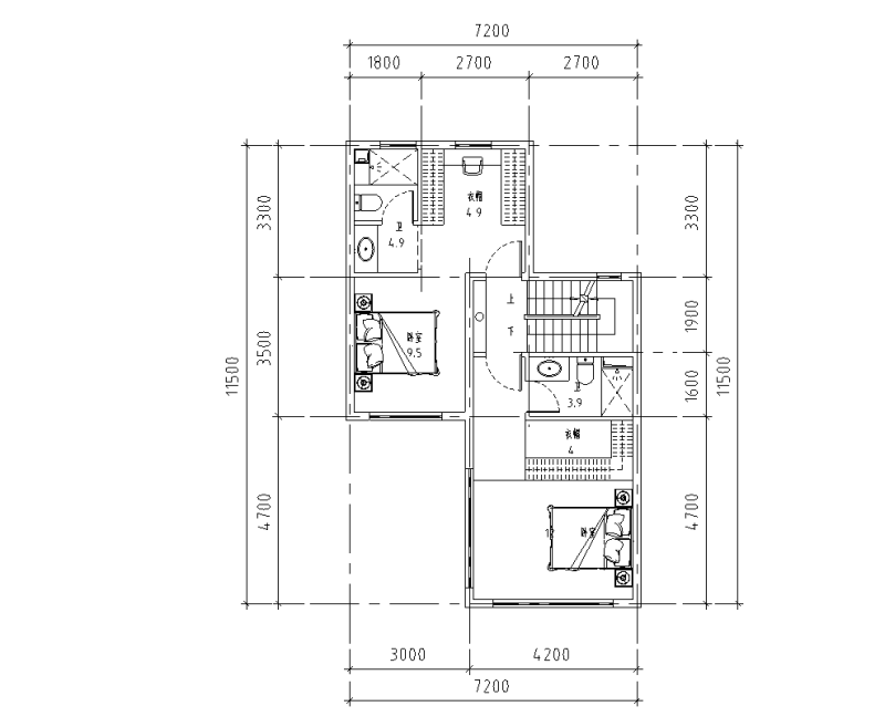 山地别墅联排北露台172平户型图设计2020 (3)