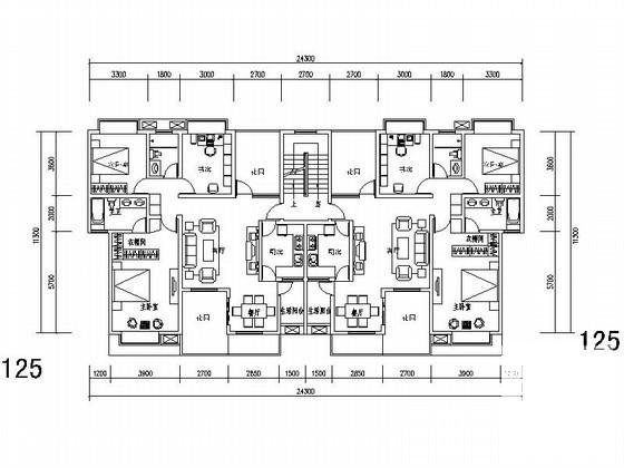 一份多层板式双花园住宅楼建筑户型dwg格式CAD图纸