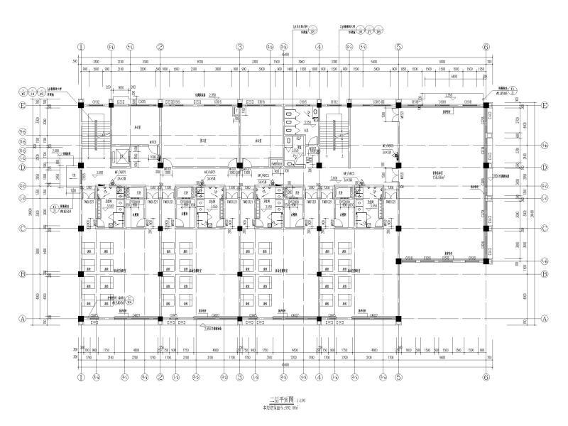 三层框架结构公租房配套幼儿园建筑施工图 二层平面图