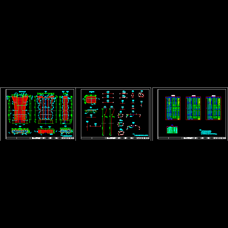 一份80 80米双孔预应力混凝土部分斜拉桥引桥墩身钢筋节点CAD详图纸设计(dwg)