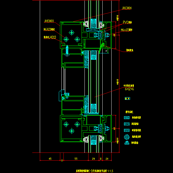 一份明框玻璃幕墙节点构造详细设计CAD图纸（一）（开启扇垂直图纸）