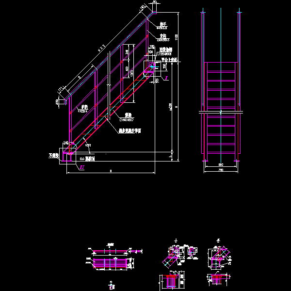 45度钢楼梯节点构造CAD详图纸(dwg)