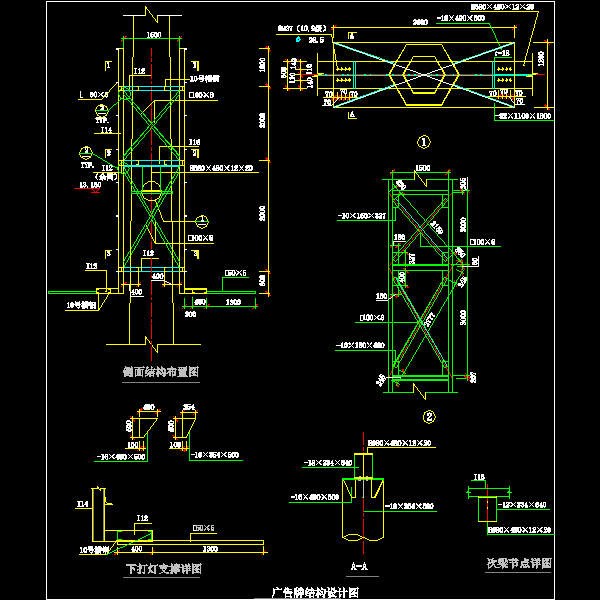 [结构布置图]桁架广告牌结构CAD施工方案图纸