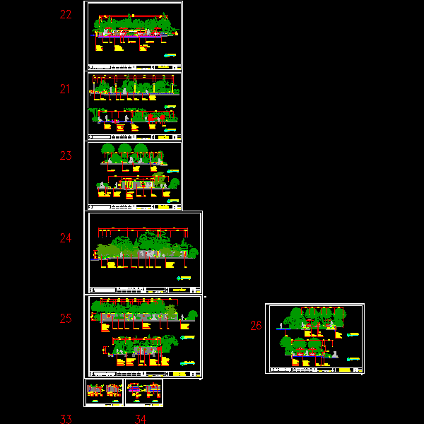 一份小区景观节点剖面CAD图纸系列