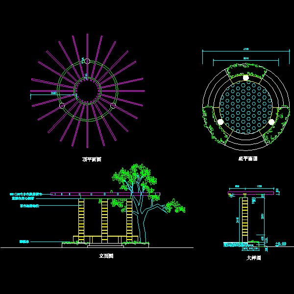 一份特色圆亭施工dwg格式CAD图纸大样图纸