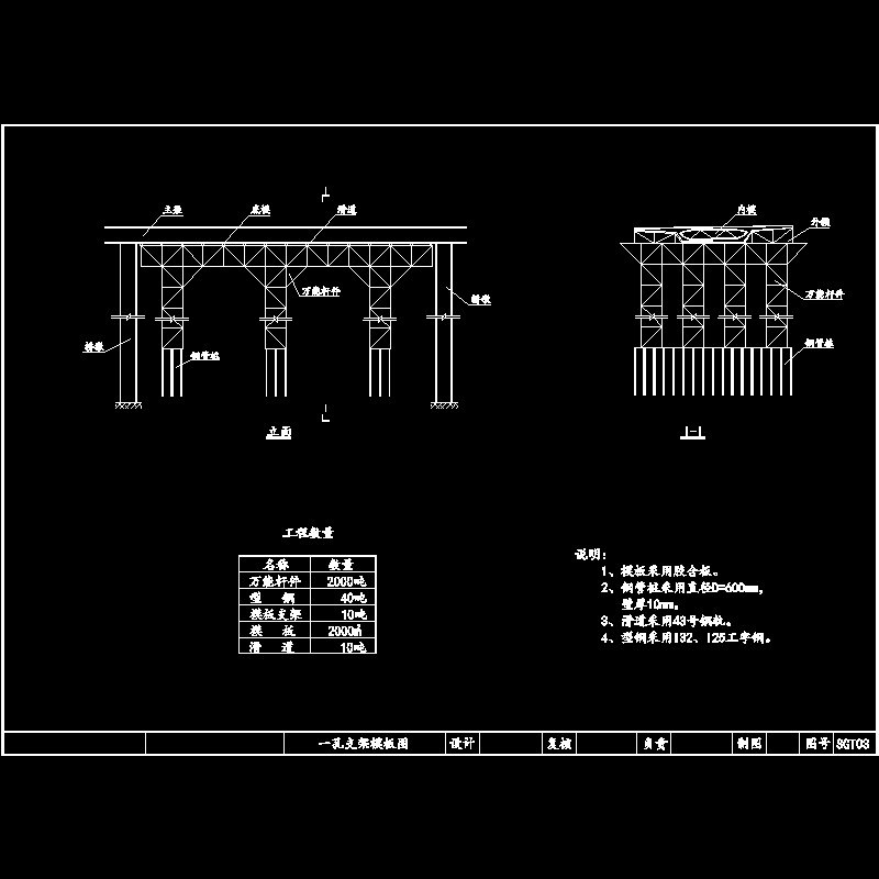 桥梁一孔支架模板CAD图纸(工字钢)(dwg)