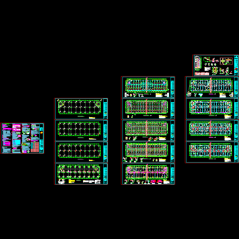 5层框架结构配件楼结构CAD施工图纸(dwg)(丙级桩基础)(二级结构安全)