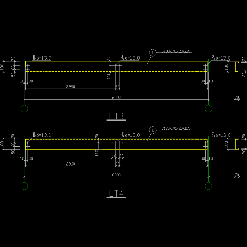 檩条6米节点构造CAD详图纸(dwg)