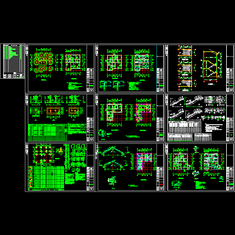 3层别墅建筑结构CAD图纸(平面布置图)(dwg)