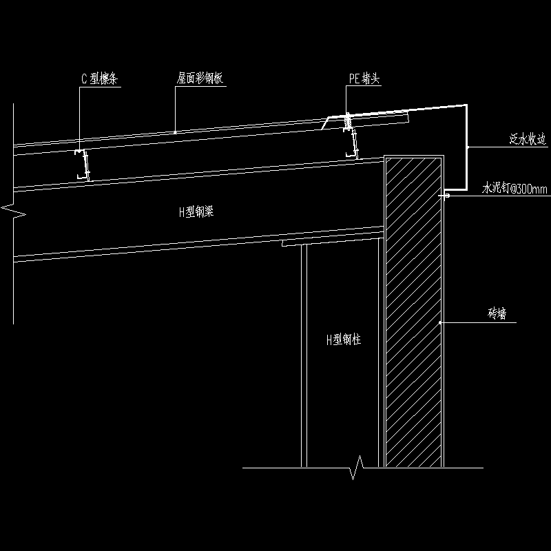 单斜屋脊收边节点构造CAD详图纸(dwg)