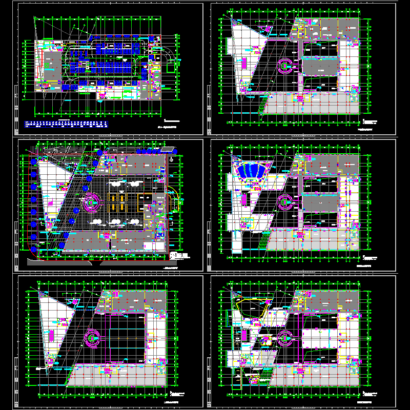 5层图纸书馆防火分区设计图纸（dwg格式CAD、6张）(平面图)