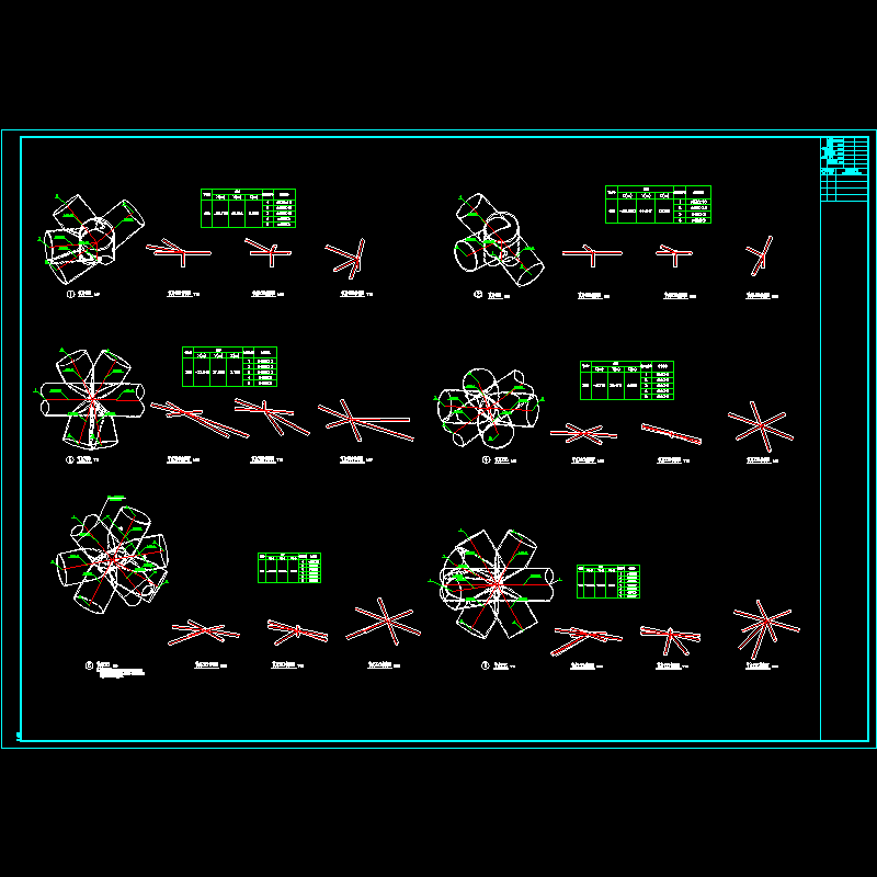 空间网架螺栓球连接节点构造CAD详图纸(dwg)