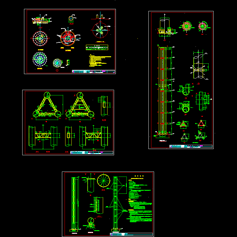 80m三管钢烟囱结构设计CAD施工图纸(dwg)(6度抗震)(桩基础)