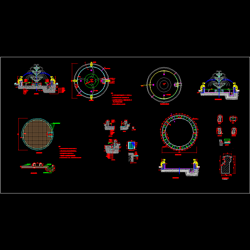 欧式水池施工dwg格式CAD大样图，共18张大样图(平面布置图)