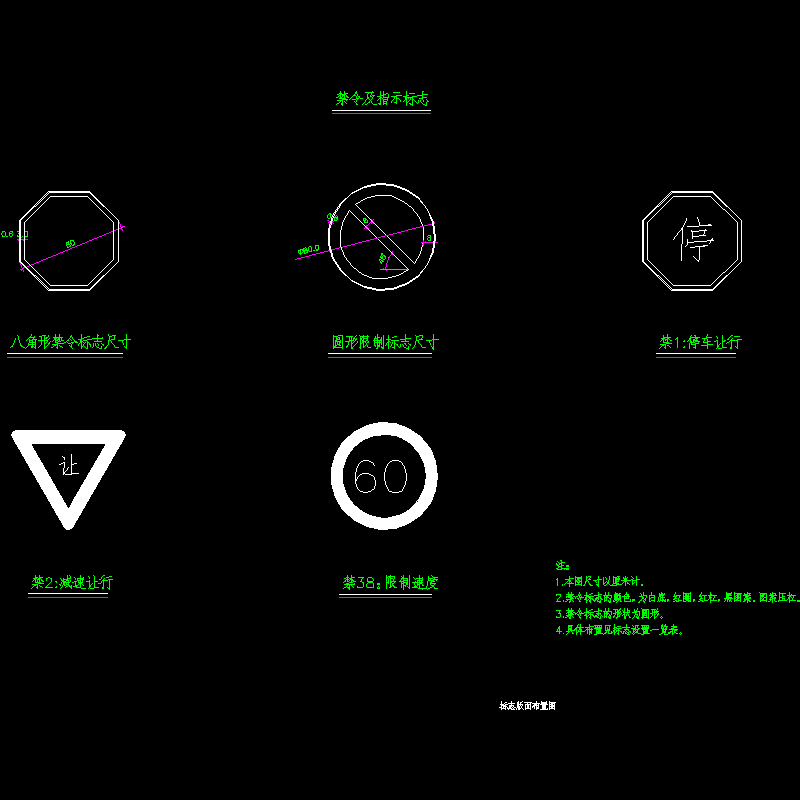 道路禁令及指示标志设计dwg格式CAD图纸(八角形)