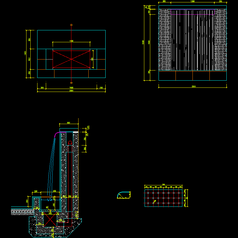 水景小品施工dwg格式CAD图纸(平立剖面图)