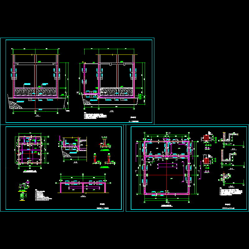 抗浮泵房结构设计CAD图纸，共3张(钢筋混凝土)(dwg)