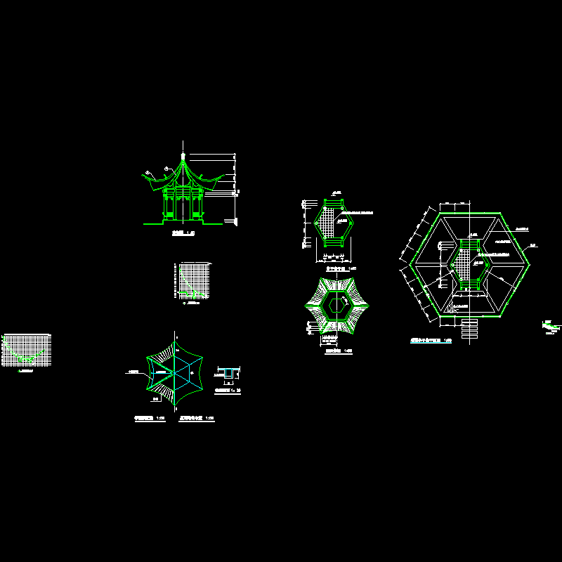 观景亭施工dwg格式CAD图纸（亭屋顶配筋）(结构布置)