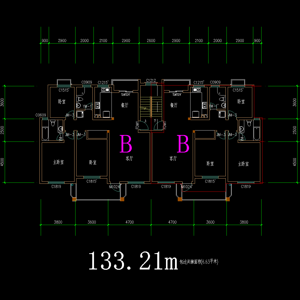 板式多层一梯二户户型CAD图纸(133/133)